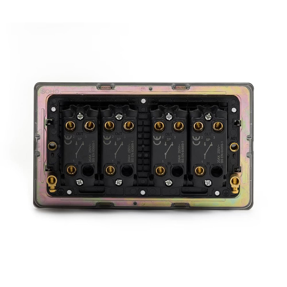 Soho Lighting Camden Collection Matt Black 20A 4 Gang 2 Way Toggle Switch
