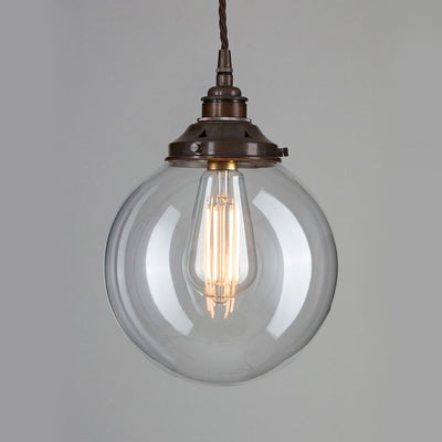 Outlet Old School Electric Globe Blown Glass Pendant Light - Large, Antique Brass, 1 Metre Brown Flex