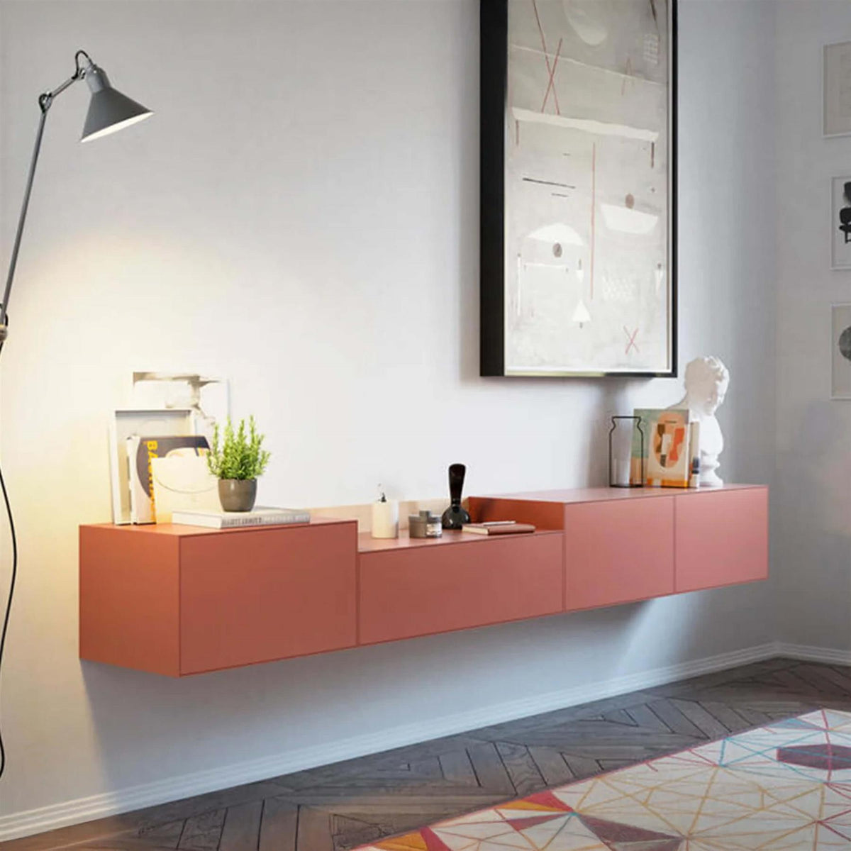 Treku Lauki Wall Mounted Unit - Natural Oak & Brick