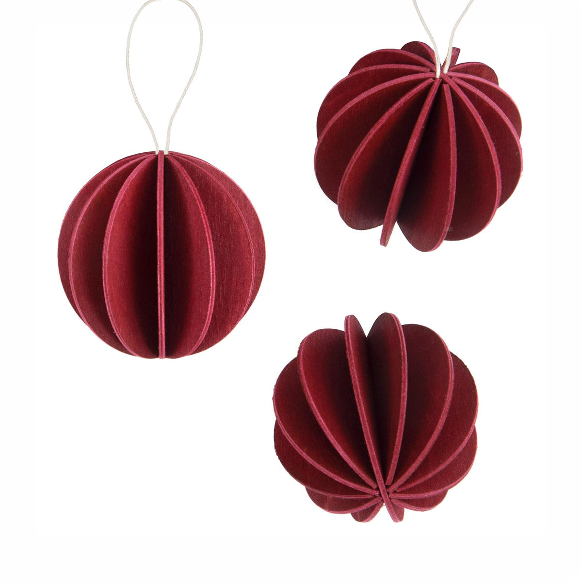 Lovi Wooden Christmas Baubles- Diameter : 8cm, Set of 3