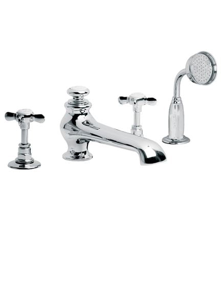Lefroy Brooks LB1250 Classic Four Hole Bath Tap Set with Diverter and Pull-Out Hand Shower