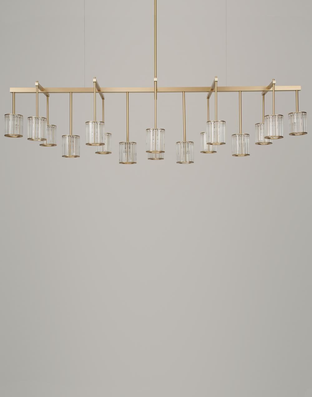 Tom Kirk Lighting Flute Beam Chandelier in Brushed Brass