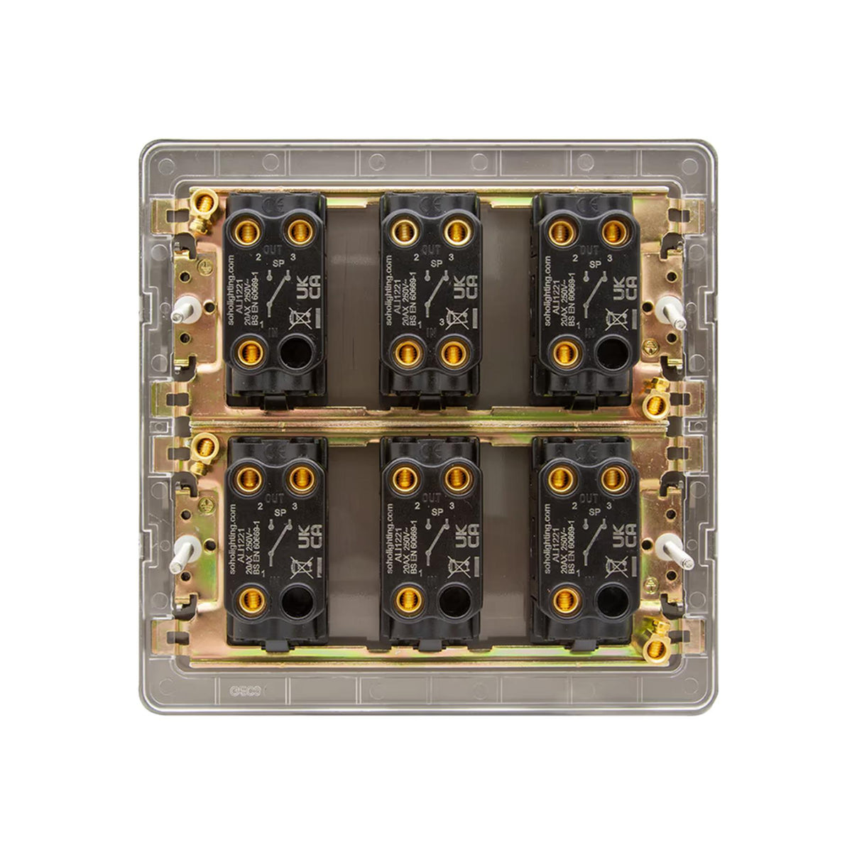Soho Lighting Camden Collection Matt Black 20A 6 Gang 2 Way Toggle Switch