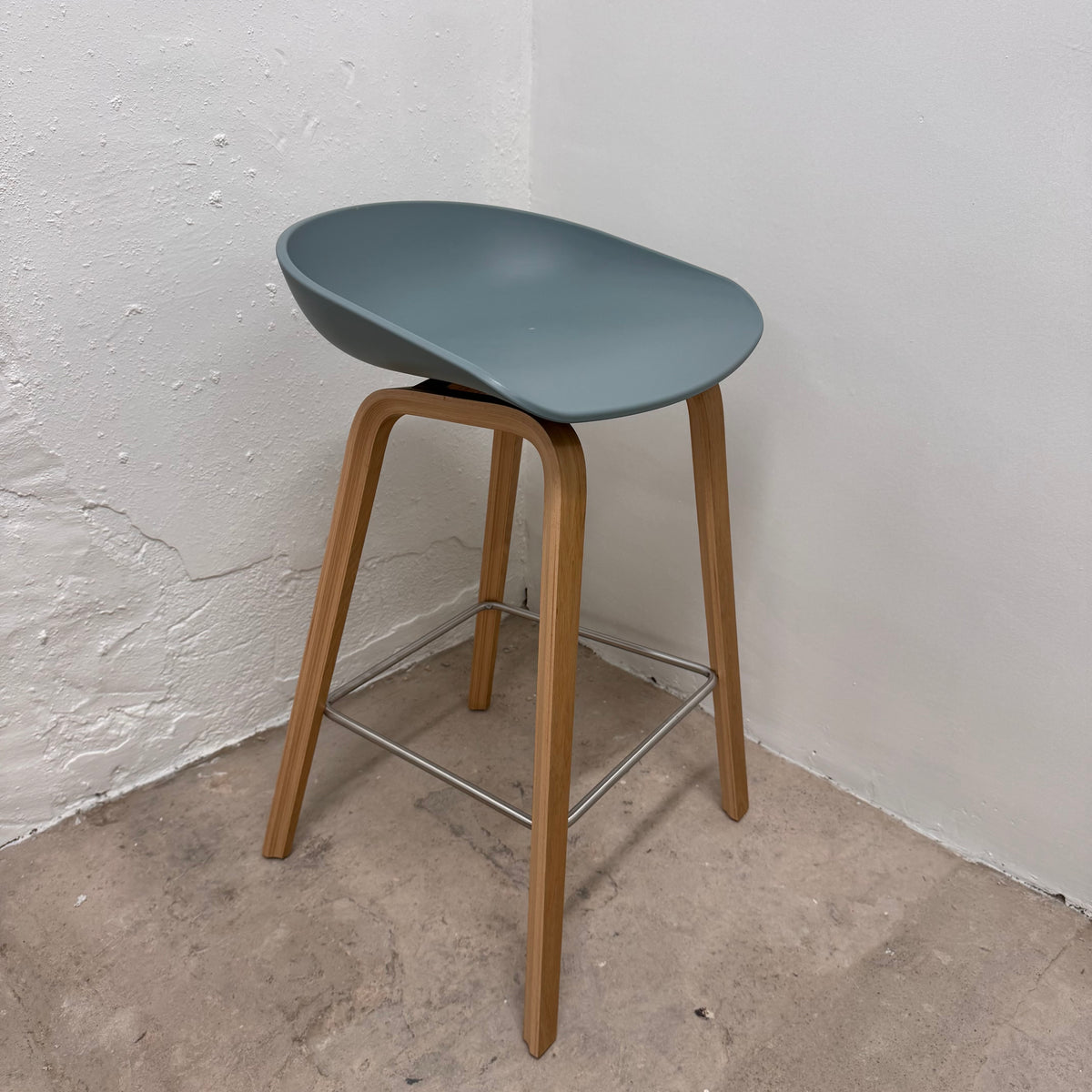 Ex-Display (Bath Showroom)  HAY About a Stool 32 Standard Gliders Breakfast Bar Stool - Slate blue 2.0 / Water-based lacquered oak