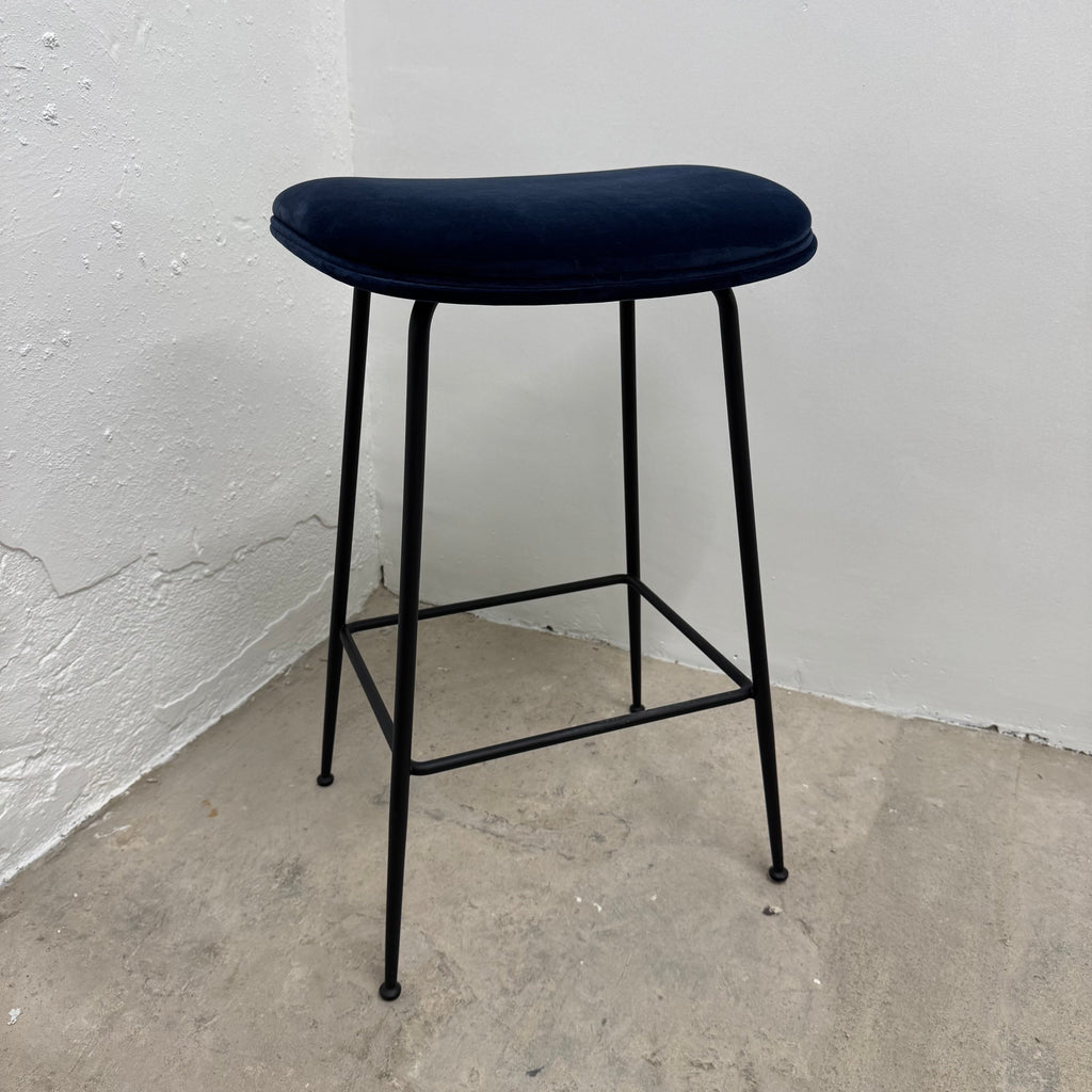 Ex-Display (Bath Showroom) GUBI Beetle Backless Stool - Black Metal Legs / Blue Velvet Upholstery