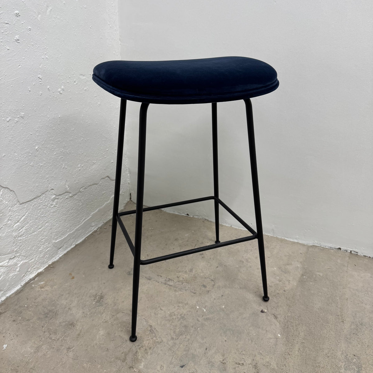 Ex-Display (Bath Showroom) GUBI Beetle Backless Stool - Black Metal Legs / Blue Velvet Upholstery