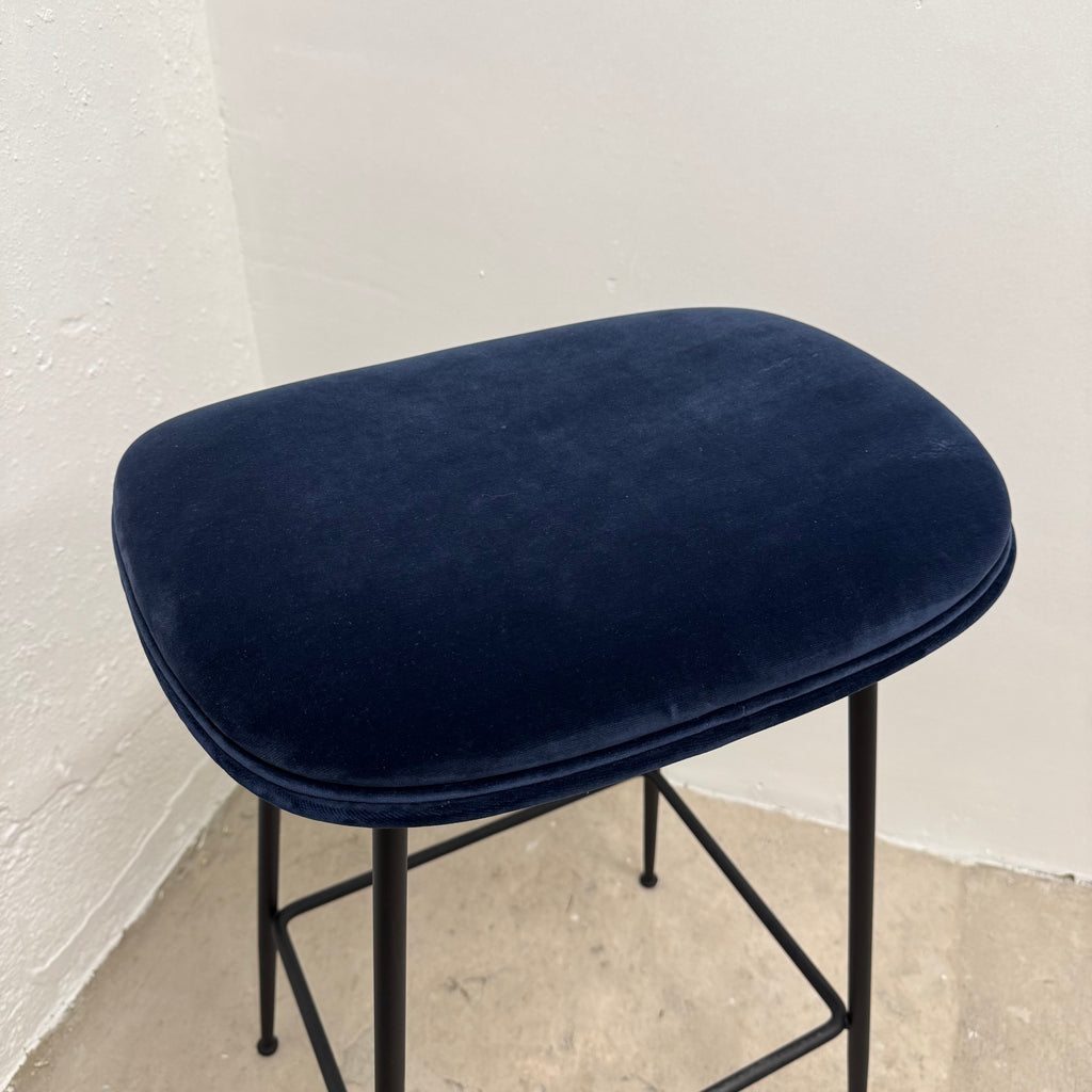 Ex-Display (Bath Showroom) GUBI Beetle Backless Stool - Black Metal Legs / Blue Velvet Upholstery