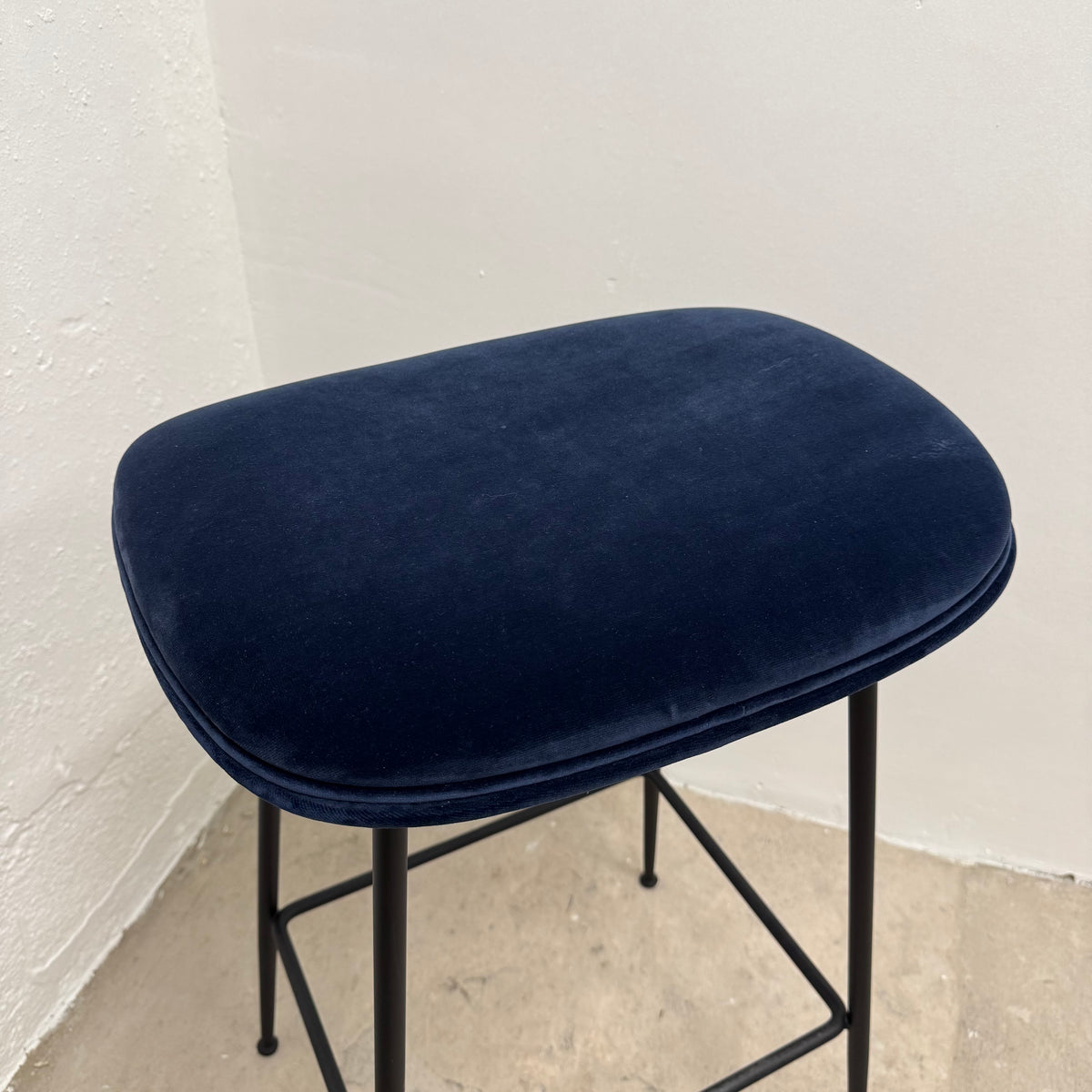 Ex-Display (Bath Showroom) GUBI Beetle Backless Stool - Black Metal Legs / Blue Velvet Upholstery