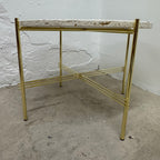 Ex-Display (Bath Showroom) GUBI TS Coffee Table - Brass Base - Small, Neutral White Travertine