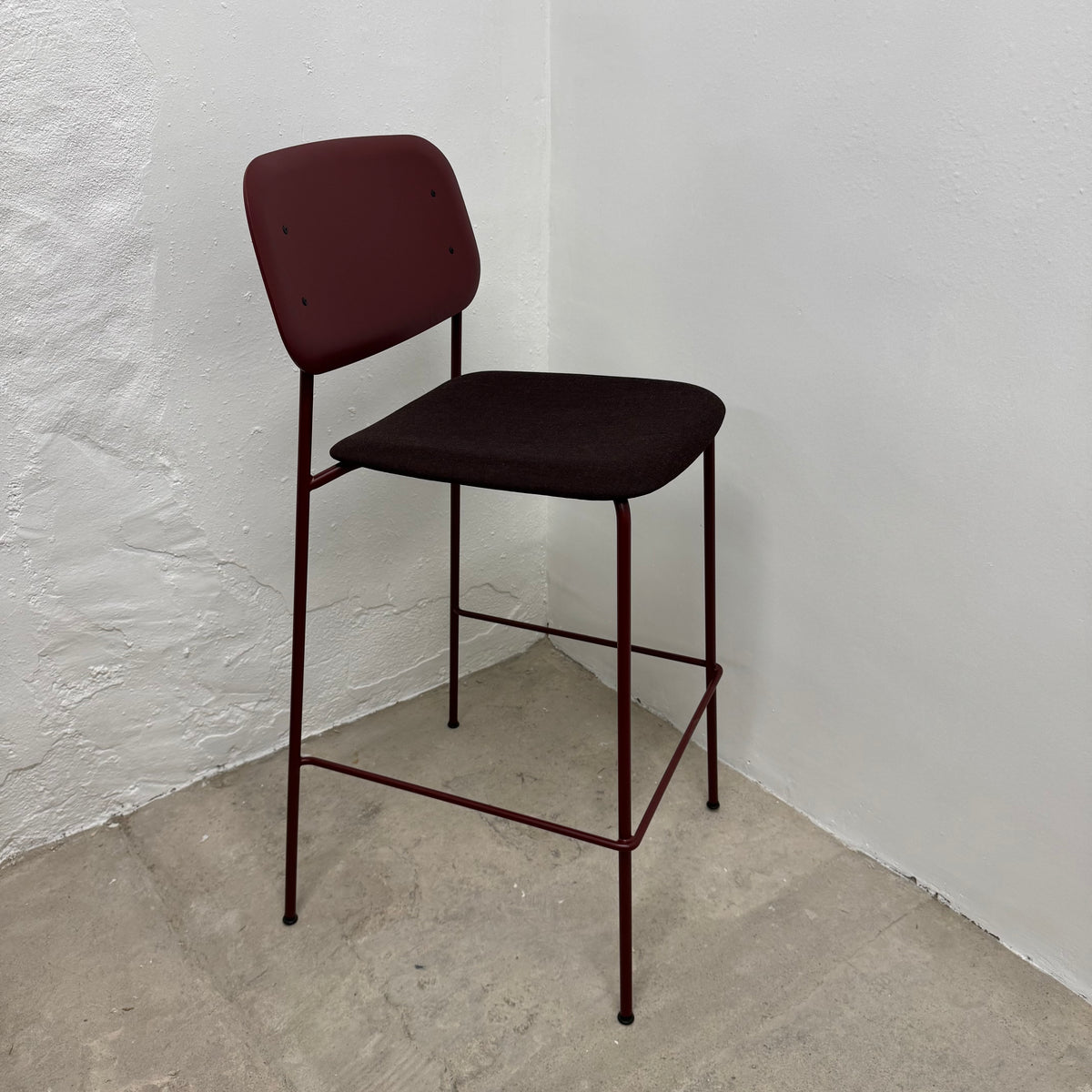 Ex-Display (Bath Showroom) HAY Soft Edge Bar Stool - Fall Red with Upholstered Seat