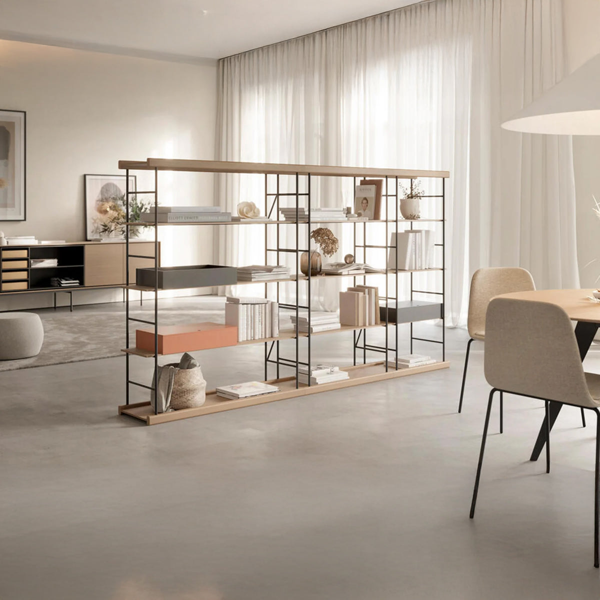 Treku Bost Shelving Room Divider - Natural Oak, Graphite & Black