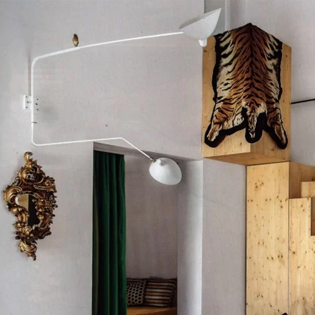 Serge Mouille Applique Pivotants 2 Rotating Arms with Curve Wall Lamp