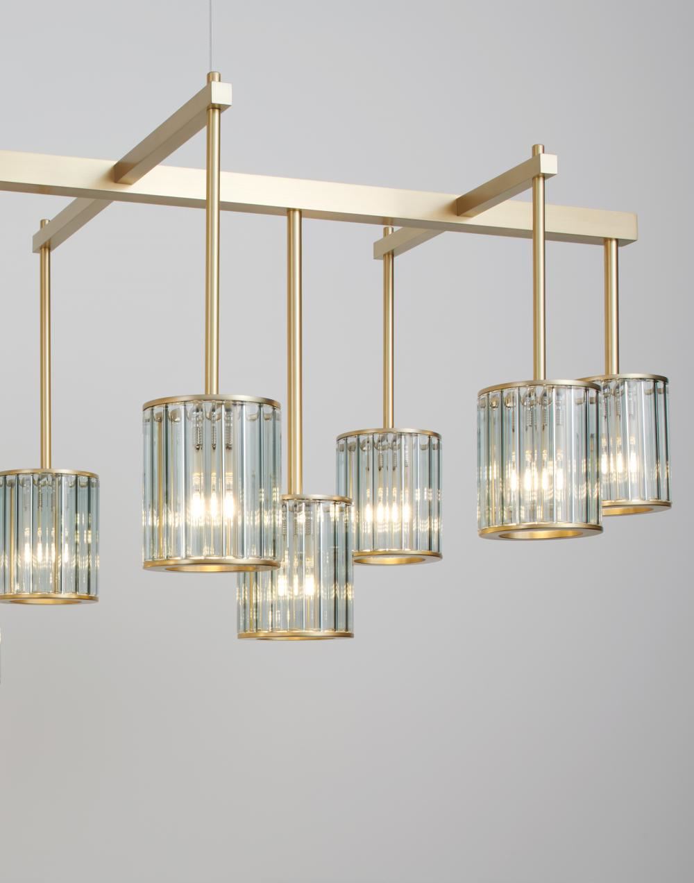 Tom Kirk Lighting Flute Beam Chandelier in Brushed Brass