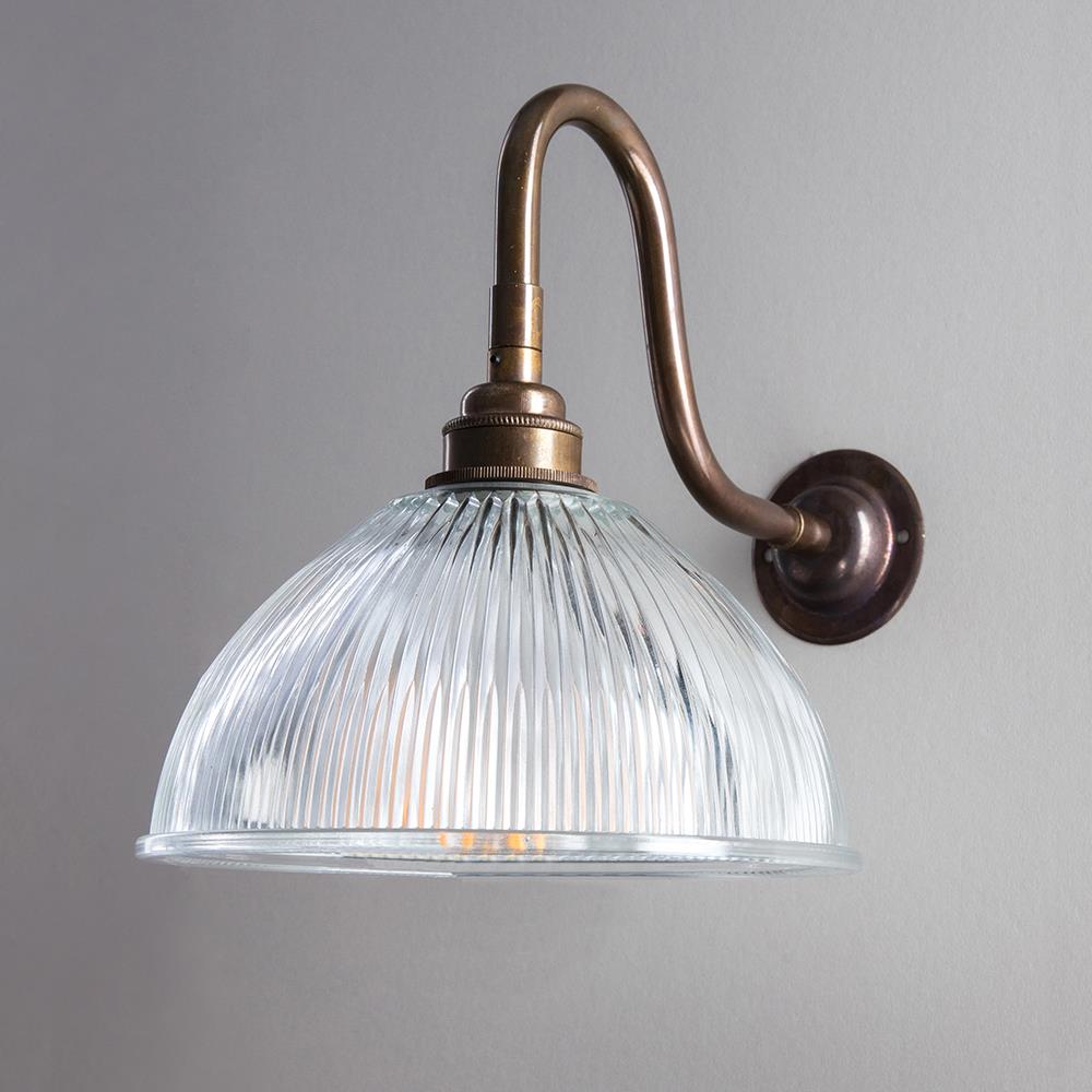 Old School Electric Prismatic Dome Wall Light : Swan Arm : Bathroom Version
