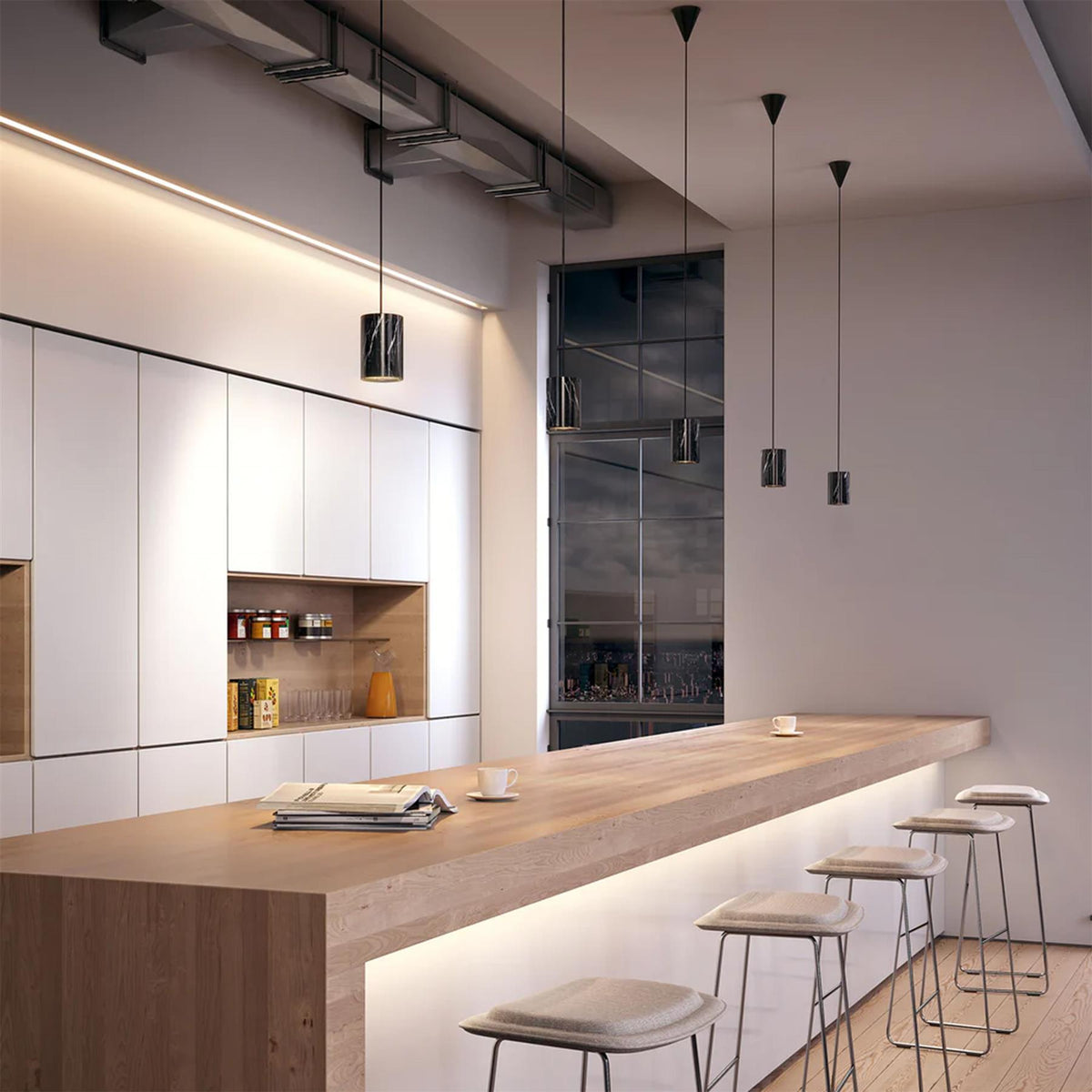Ex-Display Terence Woodgate Solid Pendant Light, Cylinder- Marquina Nero Marble