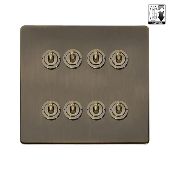 Soho Lighting Charterhouse Collection Antique Brass 8 Gang Dimming Toggle Switch