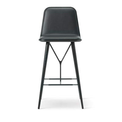 Outlet Spine Barstool Wood Base - Black Leather Vice 11, Black Lacquered Ash  **STORE COLLECTION ONLY**