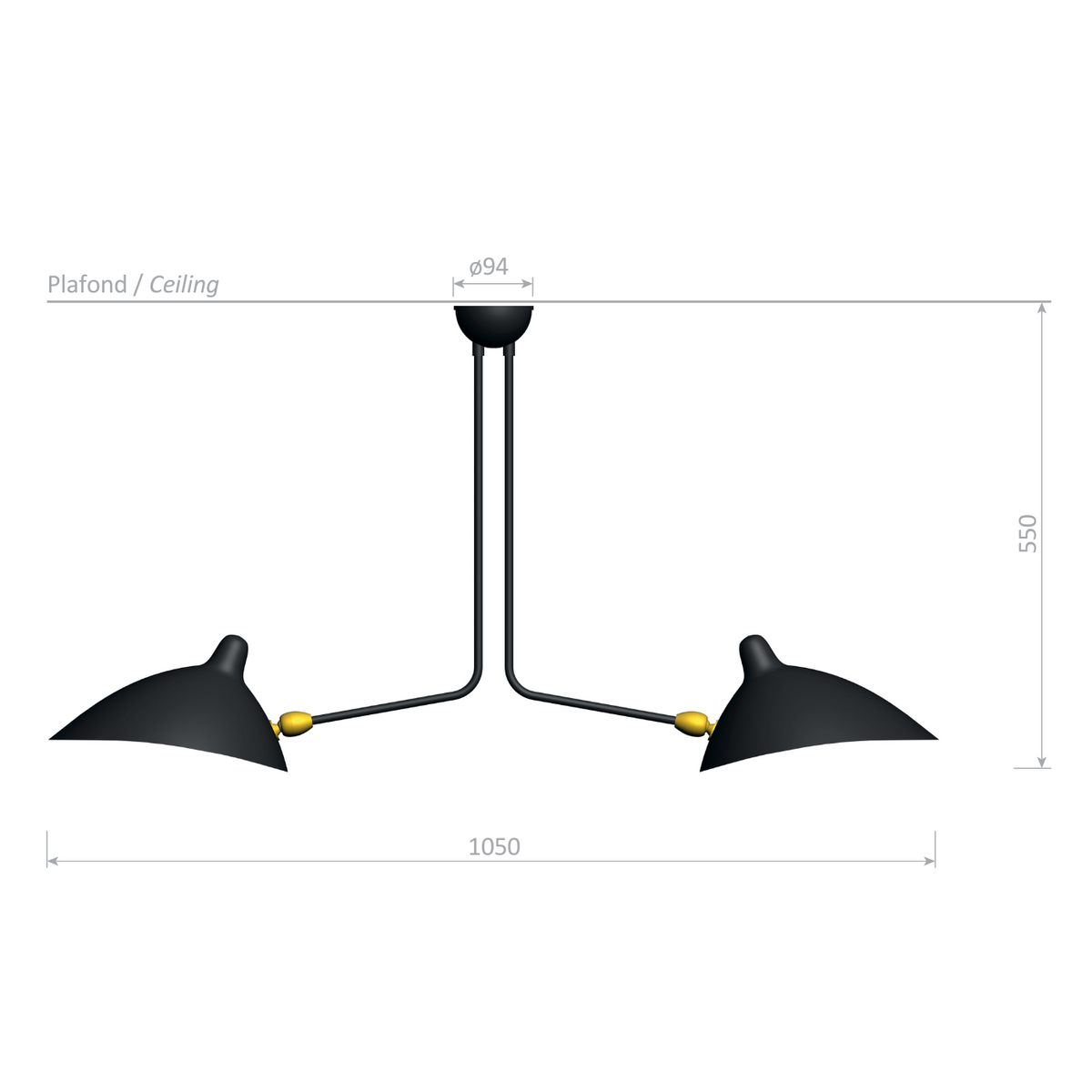 Serge Mouille Plafonnier 2 Bras Fixes Ceiling Light