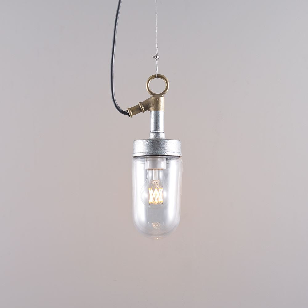 Davey Well Glass Pendant Light, Galvanised