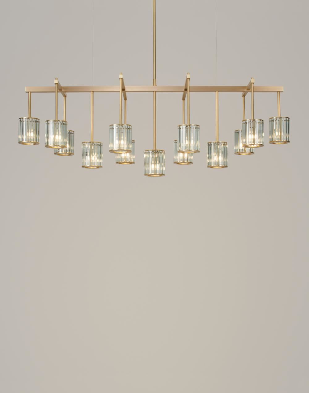 Tom Kirk Lighting Flute Beam Chandelier in Brushed Brass