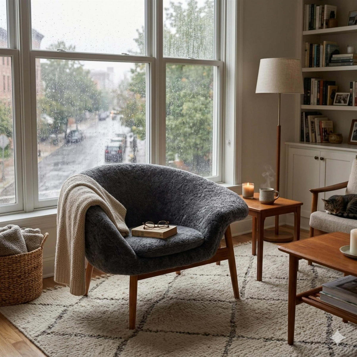 Warm Nordic Fried Egg Lounge Chair with Sheepskin