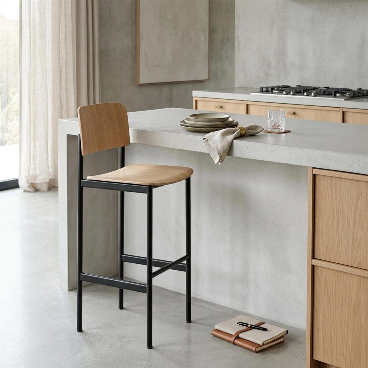 Fredericia Plan Bar Stool with Metal Legs