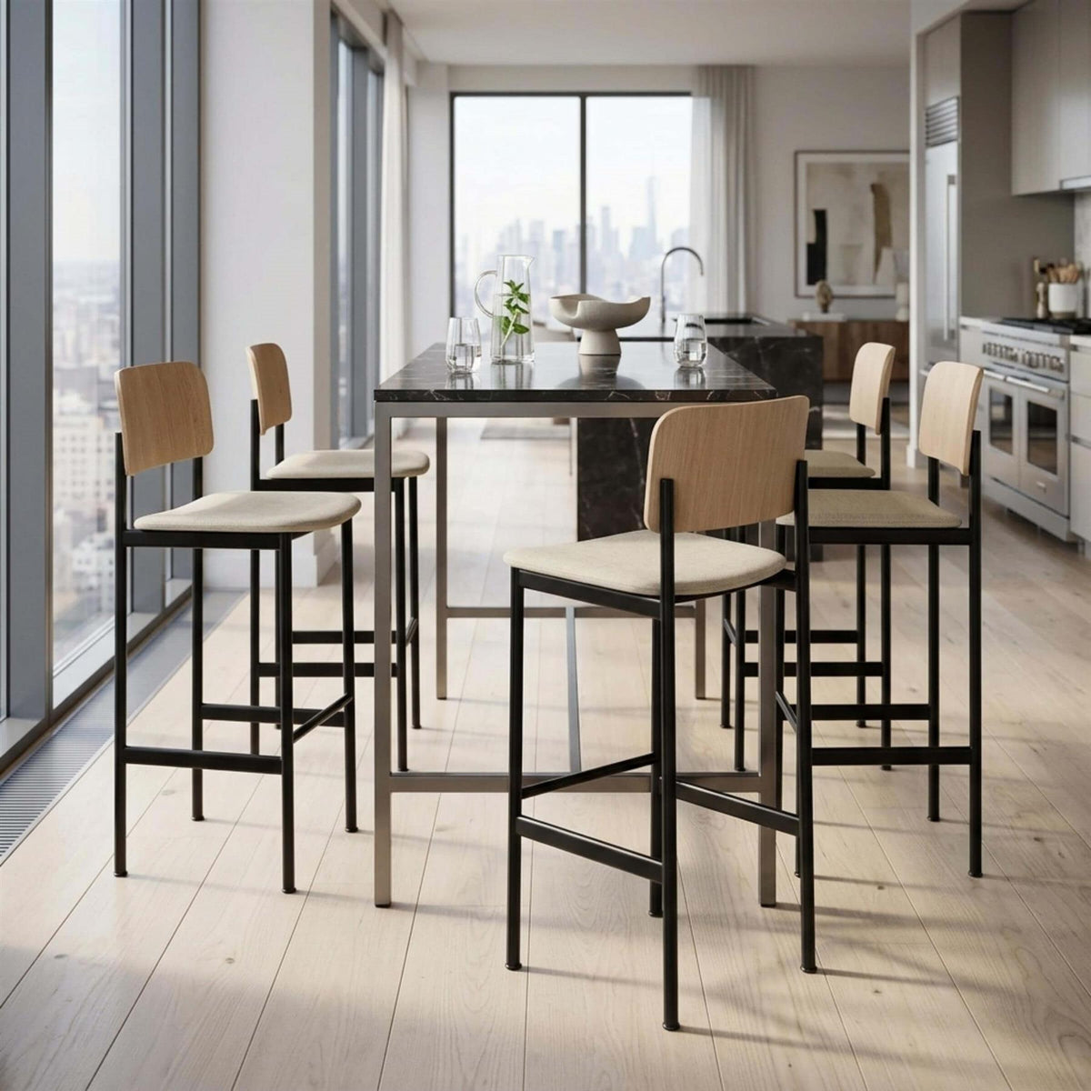 Fredericia Plan Bar Stool with Upholstered Seat