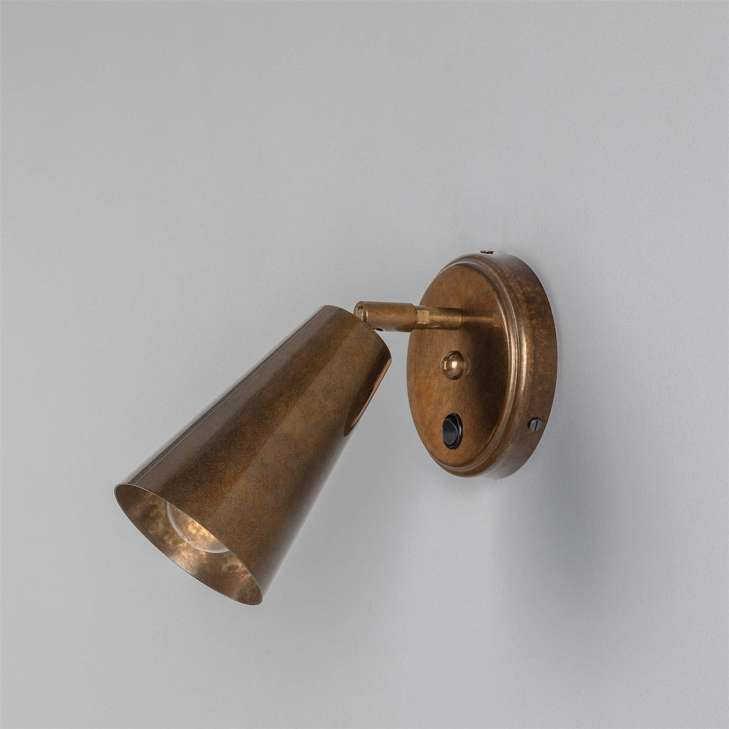 Mullan Lighting Cashel Adjustable Brass Cone Wall Light with Switch