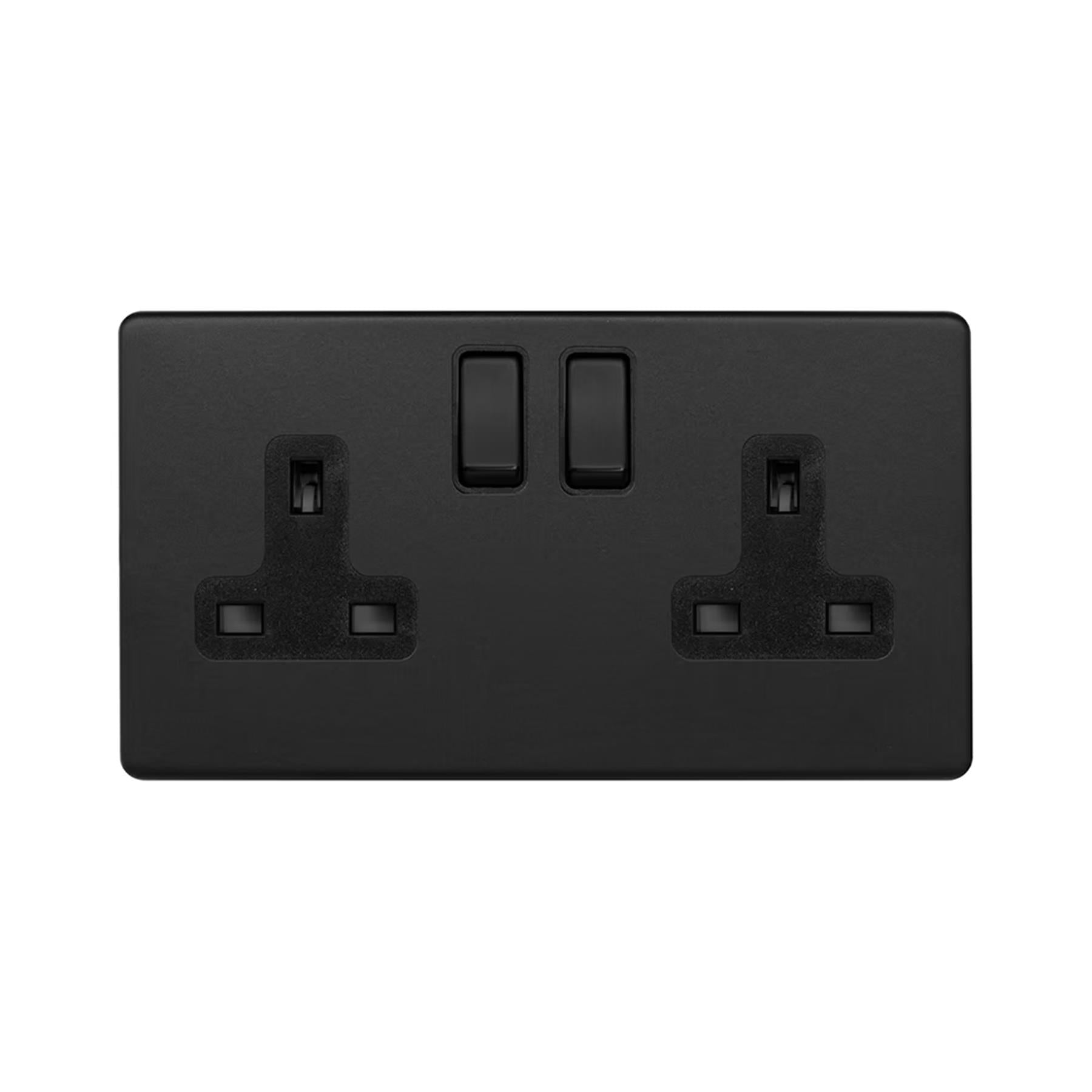 Soho Lighting Camden Collection Matt Black 13A 2 Gang DP Switched Socket
