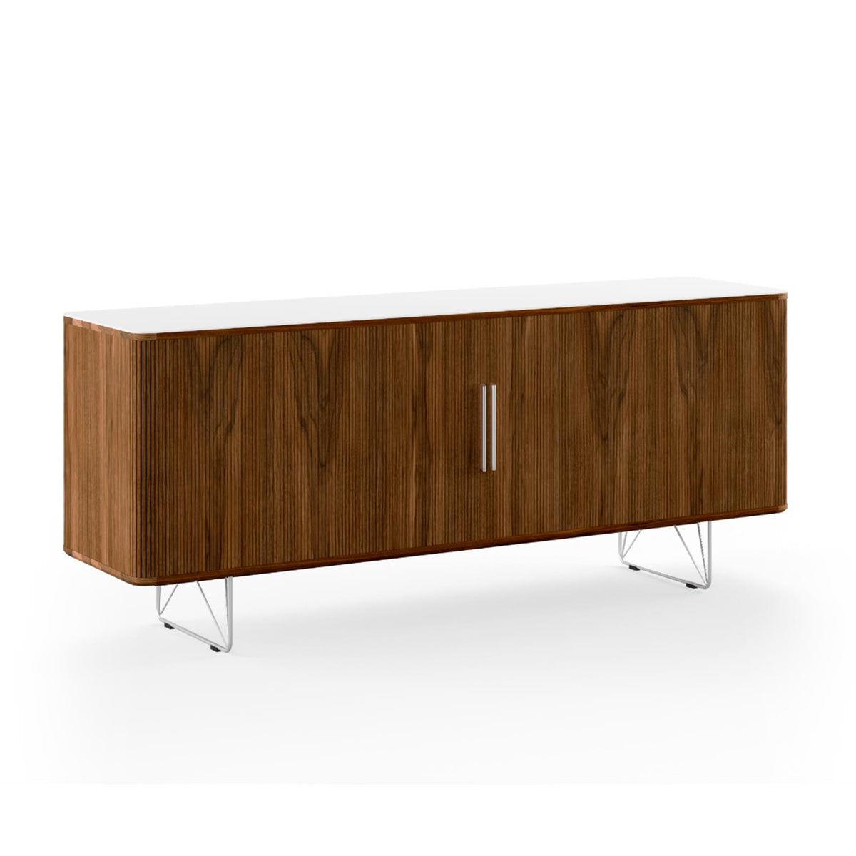 Ex-Display Naver Collection Tambour Sideboard - Walnut - Brushed stainless steel base