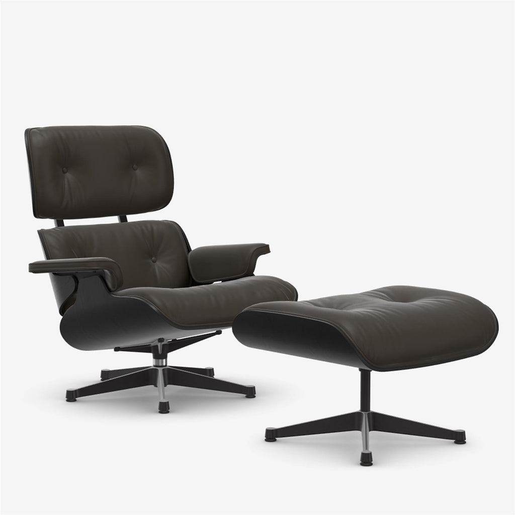 Vitra Eames Contemporary Lounge Chair and Footstool in Black Chestnut