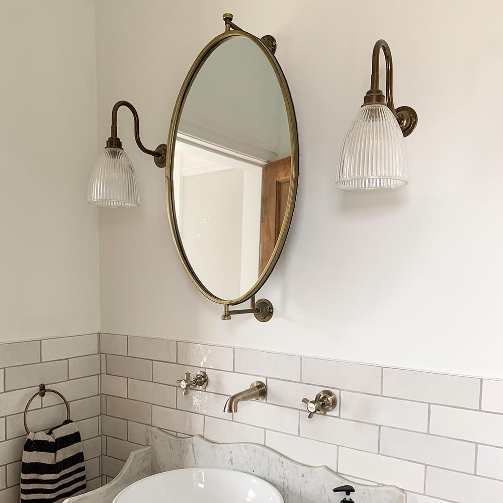 Old School Electric Elongated Prismatic Swan Arm Wall Light : Bathroom Version
