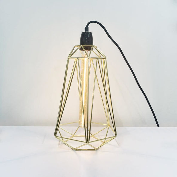 Outlet Diamond cage table lamp - Large 5, Gold with black cable