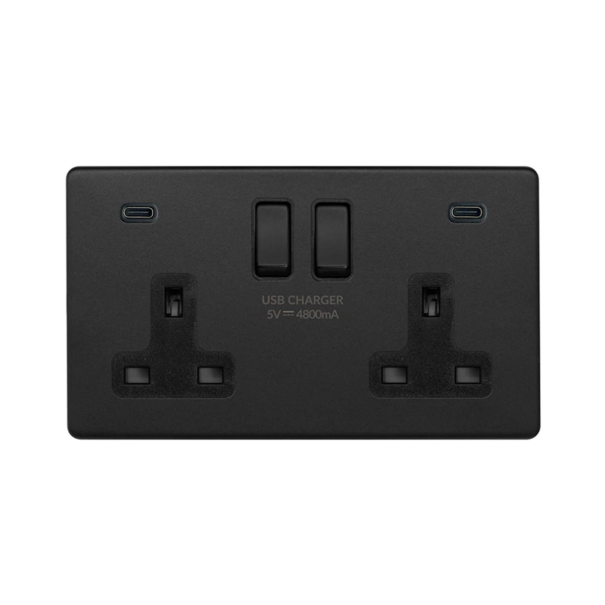 Soho Lighting Camden Collection Matt Black 13A 2 Gang C+C Socket with Dual USB-C