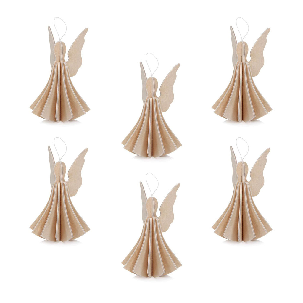 Lovi Wooden Angels Decoration - Height : 6.5cm, Set of 6