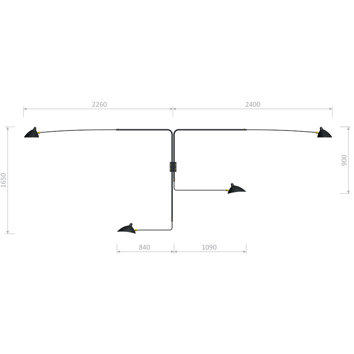 Serge Mouille Applique Pivotants 4 Rotating Straight Arms Wall Lamp