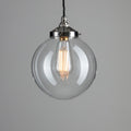 Outlet Old School Electric Globe Blown Glass Pendant Light - B22 - Polished Nickel, Medium : 20cm, 1 Metre Black