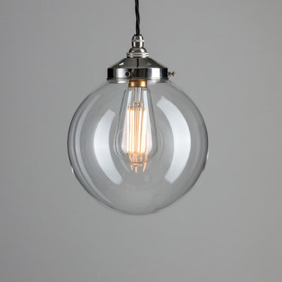 Outlet Old School Electric Globe Blown Glass Pendant Light - B22 - Polished Nickel, Medium : 20cm, 1 Metre Black