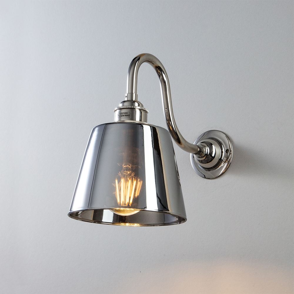 Old School Electric Tapered Smoked Glass Wall Light : Swan Arm