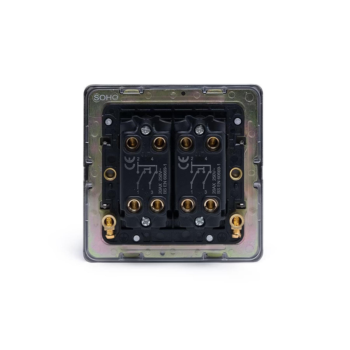 Soho Lighting Camden Collection Matt Black 20A 2 Gang Intermediate Toggle Switch