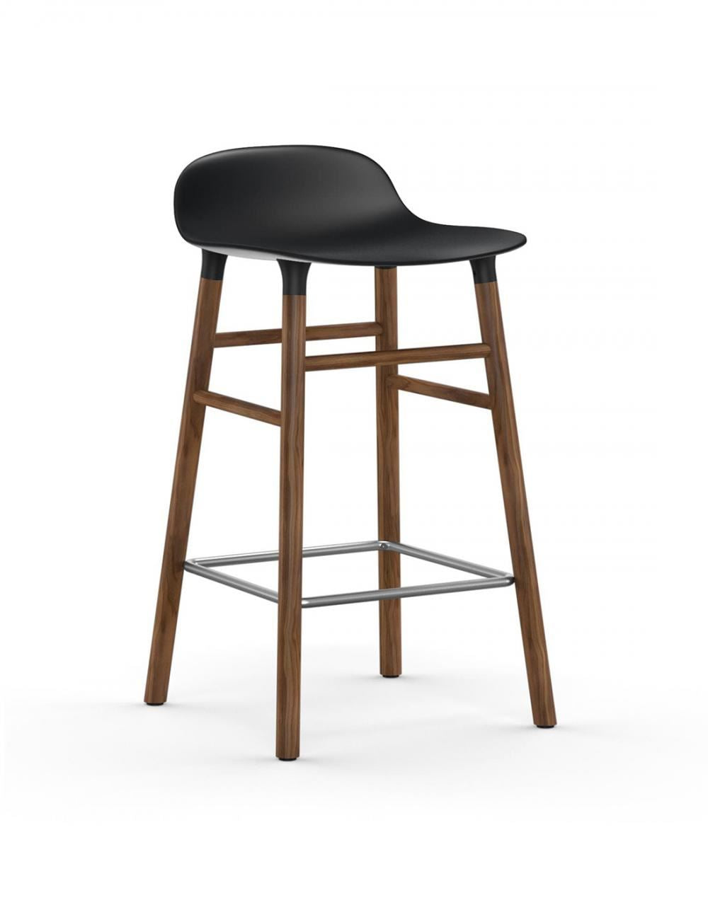 Outlet Normann Copenhagen Form Barstool - Wooden Legs - Walnut, Black, Breakfast Bar Stool