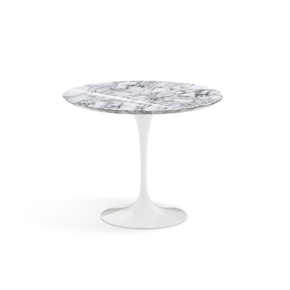 Outlet Knoll Saarinen Dining Table - Round Marble - Small, White Base, Gloss Arabescato White Marble Top