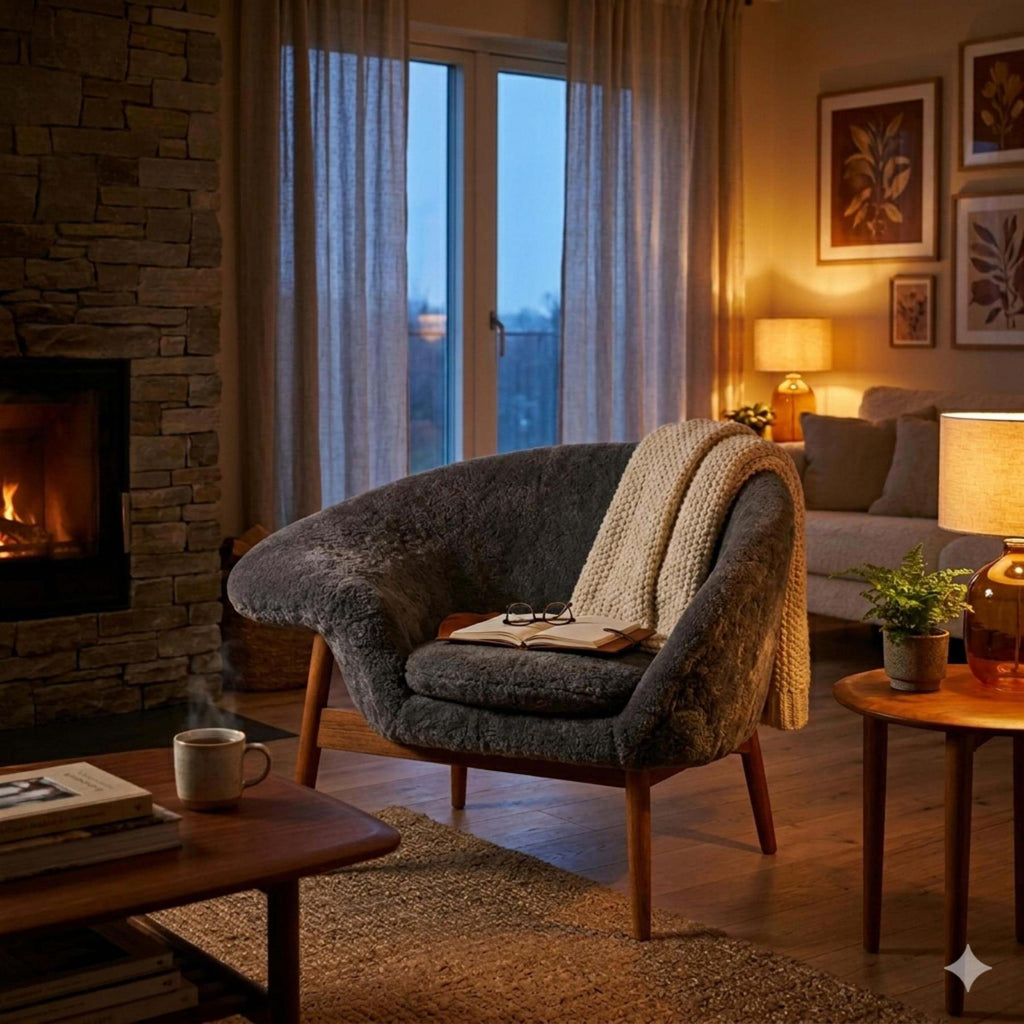 Warm Nordic Fried Egg Lounge Chair with Sheepskin