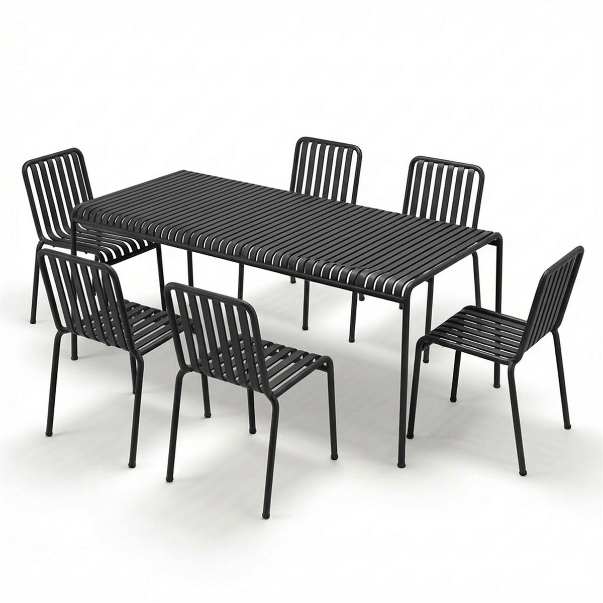 Outlet HAY Palissade Large Garden Dining Set with 6 Chairs - Curated by Holloways of Ludlow - Palissade Chair, Anthracite