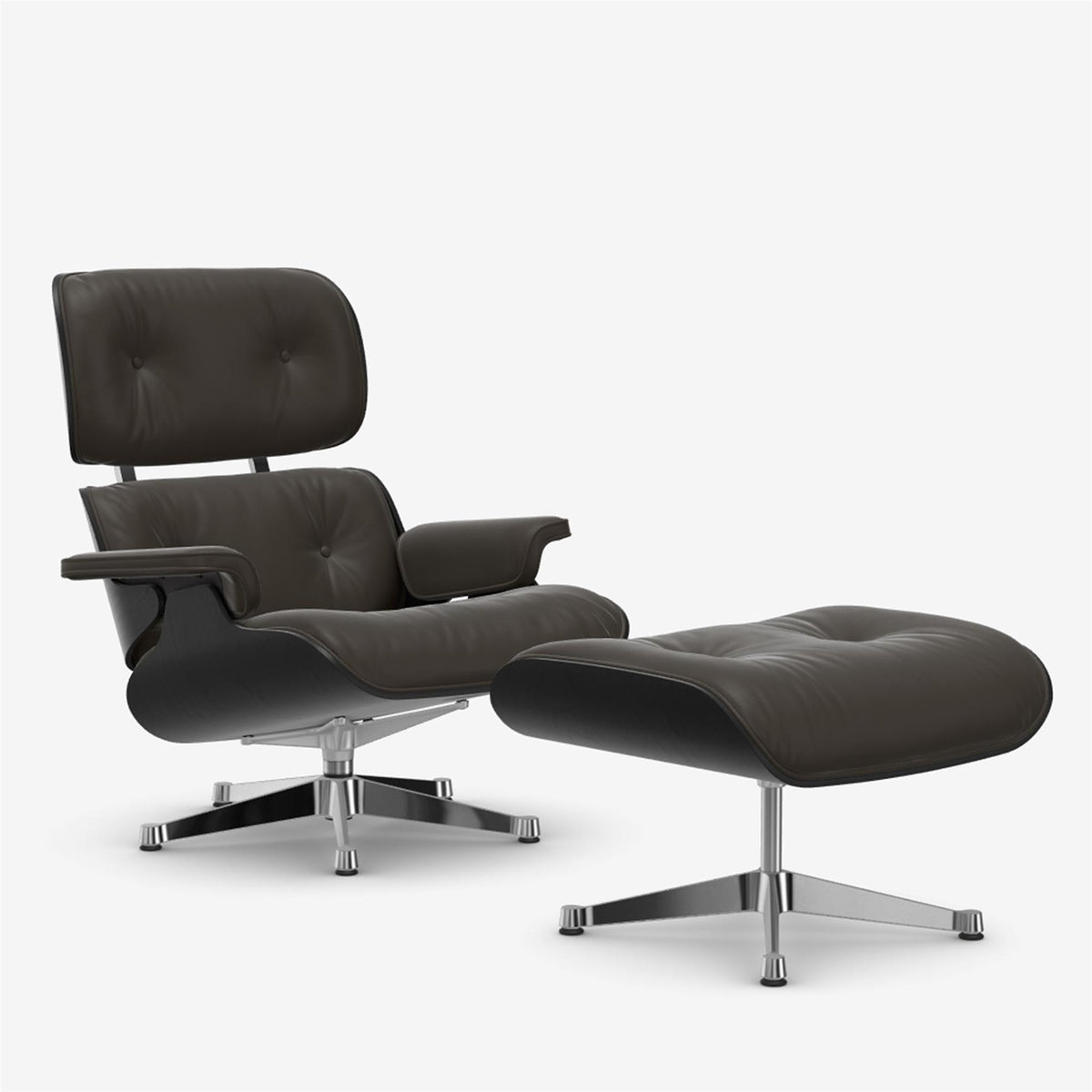 Vitra Eames Contemporary Lounge Chair and Footstool in Black Chestnut