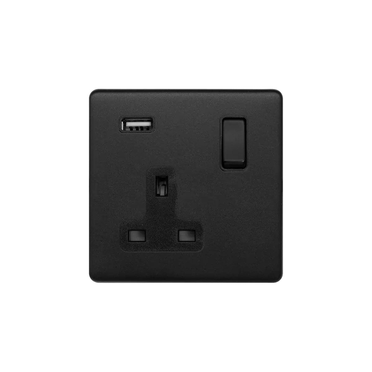 Soho Lighting Camden Collection Matt Black 13A 1 Gang DP Socket with USB-A
