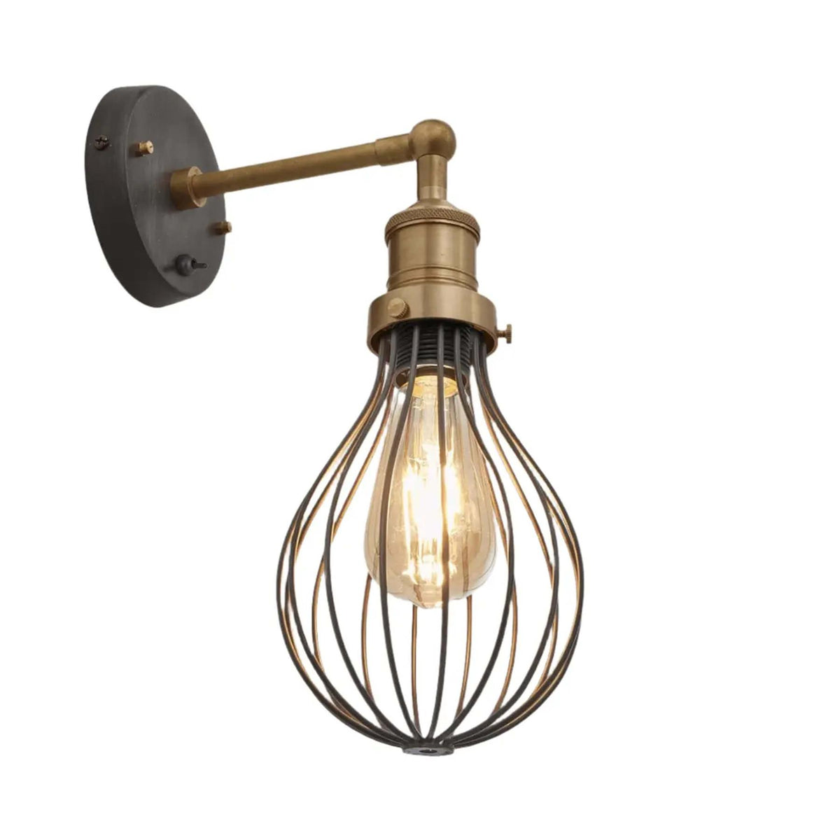 Outlet Industville Brooklyn Balloon Cage Wall Light with Pewter Cage