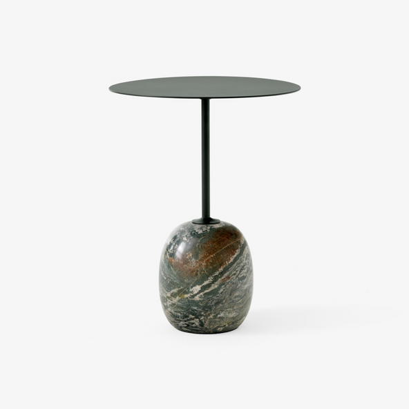 Outlet &Tradition LN8 Lato Round Side Table - Deep Green Powder Coat, Verdi Alpli Marble