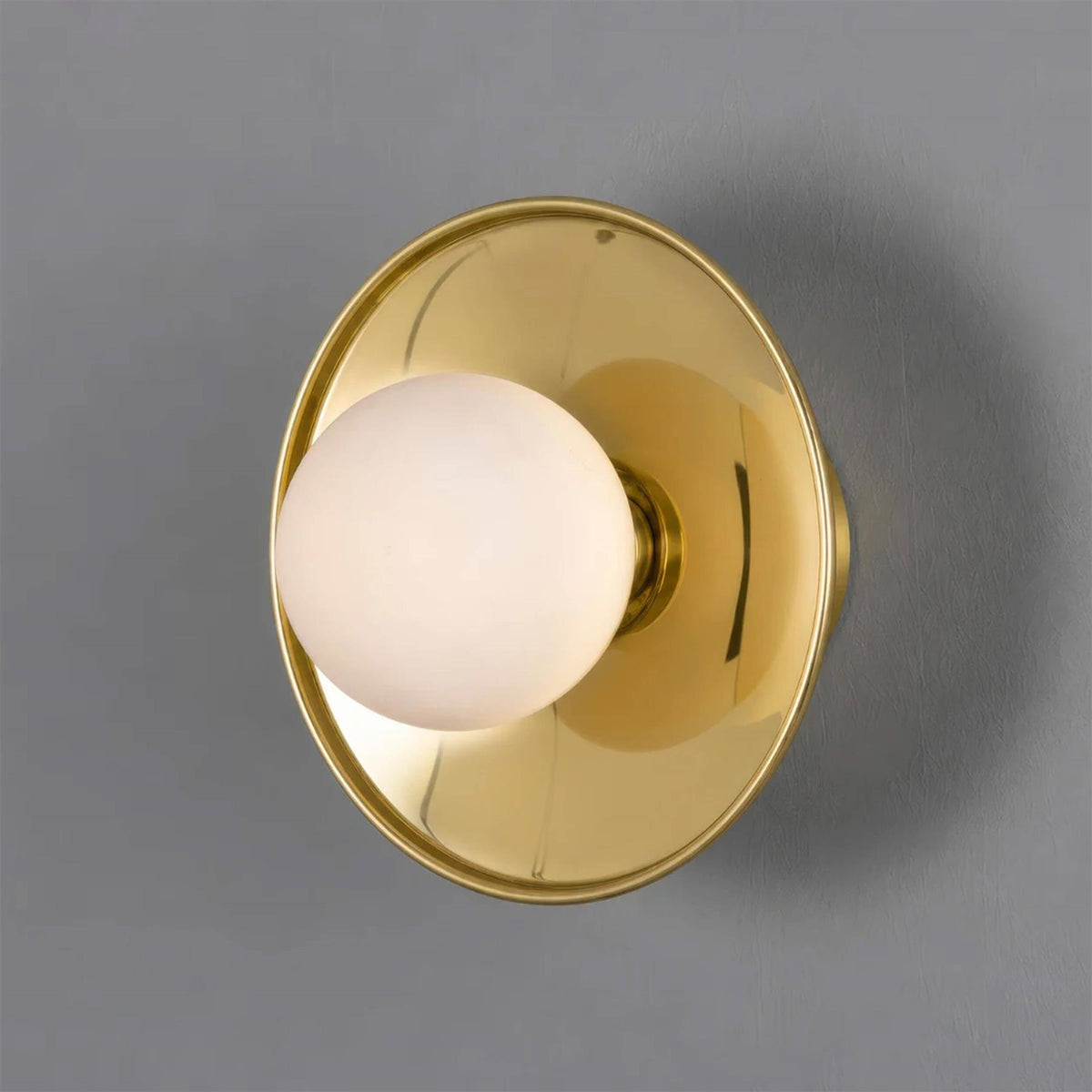 Mullan Lighting Aosta Brass Disc Bathroom Wall Light with Glass Globe