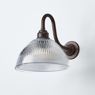 Old School Electric Prismatic Dome Wall Light : Swan Arm : Bathroom Version